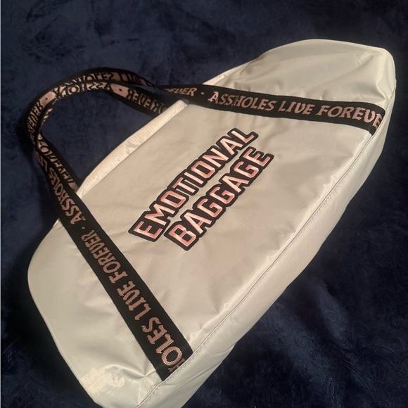 A**holes Live Forever Emotional Baggage Light Blue Duffel Bag - Picture 1 of 5